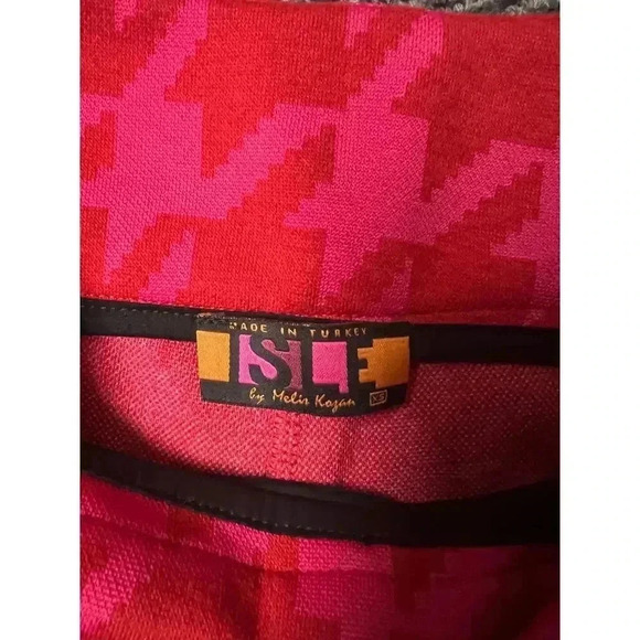 ISLE by Melli Rayan Retro Pink Houndstooth Wide Leg Pants Statement Trousers - Picture 2 of 8